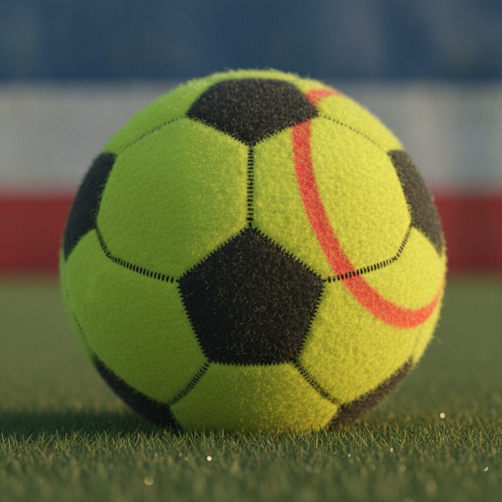 Ein Ball, der Fußball und Tennisball zugleich ist – die beiden Sparten des Vereins